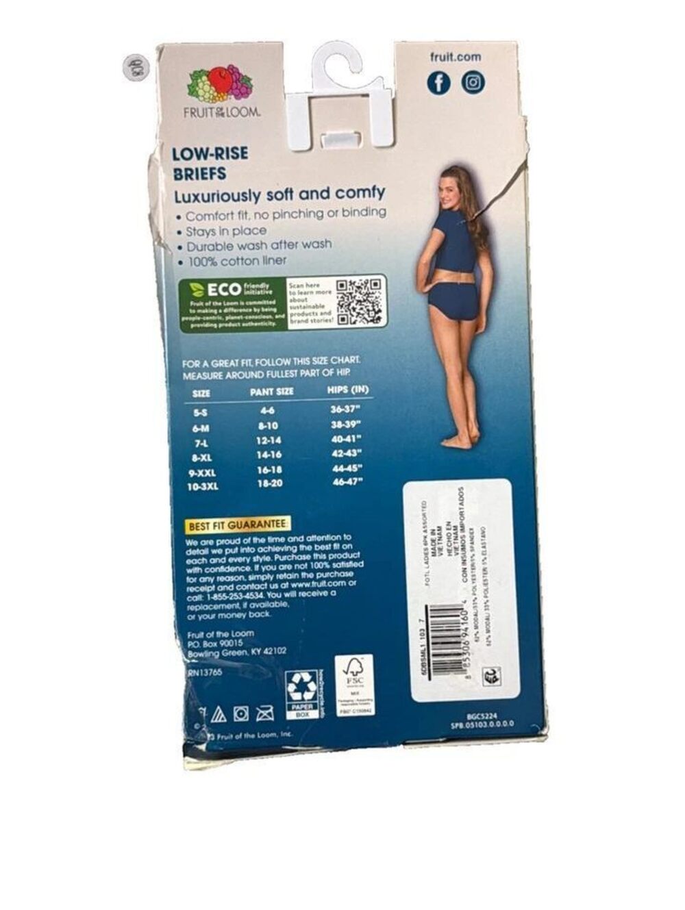 Fruit of the Loom Womens Low Rise Briefs 6 Pack Size 7 Large Panty 12-14 New